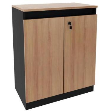 Imagem de Balcão Para Escritório ME4149 Tecno Mobili Amêndoa/Preto com 2 Portas,