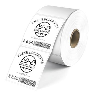 Imagem de L LIKED Etiquetas térmicas quadradas diretas de 5 cm x 5 cm, código QR perfurado e adesivos de código de barras e compatíveis com impressoras Rollo, Zebra e outras impressoras de mesa (1 rolo, 750