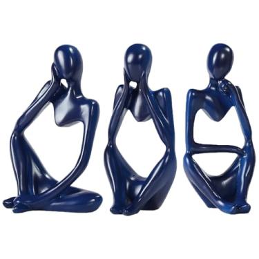 Imagem de Tetaybon Decoração de banheiro azul, 3 peças, pequenas decorações para prateleiras, estátuas de pensador, esculturas, decoração de casa, conjuntos de decoração de sala de estar
