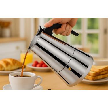 Imagem de Cafeteira Italiana em Aço Inox Premium, 6 Xícaras de um Delicioso Café Expresso, 300 ml, Compratível Indução e Fogão.