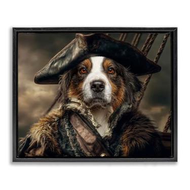 Imagem de Stupell Industries Barking Buccaneer Pirate Dog Black Framed Floater Canvas Wall Art Design por Kelley Parker, 17 x 21
