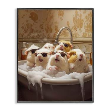 Imagem de Stupell Industries Porquinhos-da-índia em banho de espuma com design de arte giclée emoldurado preto por Jim Baldwin, 14 x 11