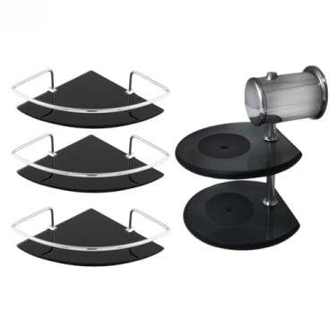 Imagem de Kit Acessórios para Banheiro, 3 Prateleiras de Canto em Vidro Fumê 6mm com Alumínio, Saboneteira Dupla Oval 8mm, Design Moderno, Instalação Completa