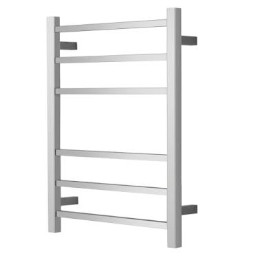Imagem de SHARNDY Aquecedor de toalhas cromado polido para banheiro montado na parede aquecedor de toalha de banho plug-in toalheiro elétrico aquecido aço inoxidável quadrado 6 barras escorredor 68 x 52 x 10,5