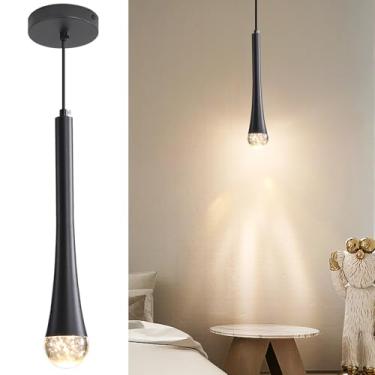 Imagem de Luminária pendente de LED preta moderna, luzes penduradas no teto da ilha da cozinha, cristal bolha de lágrima, 3 cores 2700K/4500K/6500K, lâmpadas de lustres pequenos de cabeceira para bar, sala de