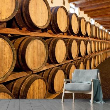 Imagem de Papel de Parede Vinho Barril Bebida Vinícola Sala Adesivo - 215pcm - A