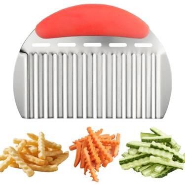 Imagem de FATUXZ Cortador de batata grande, fatiador de batata, waffle frito para batatas, cortador de vegetais de aço inoxidável, fatiador de batatas fritas, fatiar ondulado para vegetais, picador de pepino