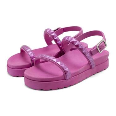 Imagem de Sandalia Rasteira Papete Piramide Feminina Com Fivela Solado Microexpandido Confortavel Verao Macia Tamanho:35;Cor:Rosa;Gênero:Feminino;Departamento BS:Esporte