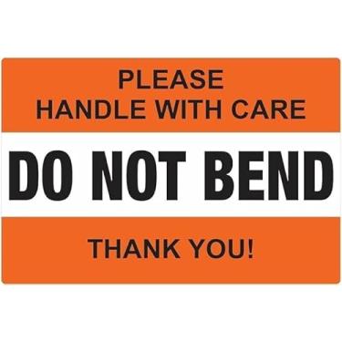 Imagem de Adesivos de etiqueta Do Not Bend Please Handle with Care Do Not Bend 5 cm x 7,6 cm à prova d'água, laranja brilhante - 500 adesivos (não dobrar)