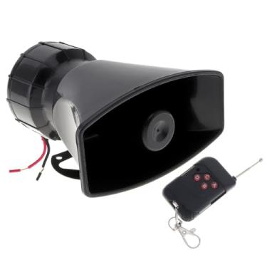 Imagem de ePathChina Sirene de carro com som de 7 tons, buzina de veículo/ambulância/sirene/som de trânsito com controle remoto preto 12V 100W (1 controle remoto)