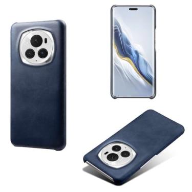 Imagem de Capa para Honor Magic 6 PRO,Proteção contra quedas,Casca de volta de cor sólida simples,Design de couro de imitação de plástico-Blue