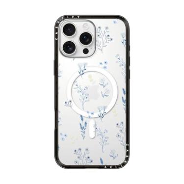 Imagem de CASETiFY Capa compacta para iPhone 16 Pro Max [fina e elegante/compatível com Magsafe/1,2 m. 2X proteção contra quedas de grau militar] - pequenas flores azuis - preto transparente