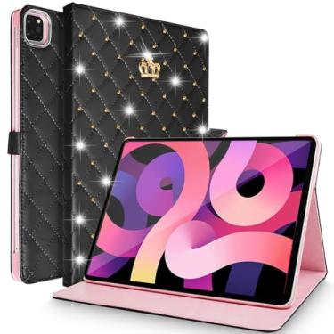 Imagem de AuroiCCY Capa para iPad Air 6ª geração de 11 polegadas M2 2024, couro PU à prova de choque, flip magnético, inteligente, despertar/dormir, linda coroa com suporte de diamante, capa feminina feminina