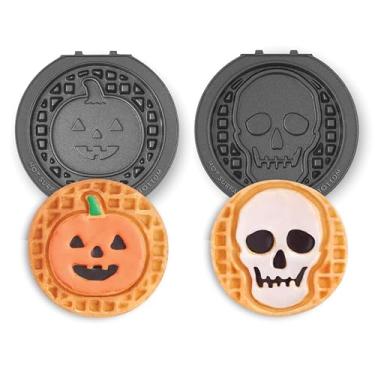 Imagem de DASH Mini sistema Multimaker, duas placas de waffle removíveis antiaderentes de 10 cm (caveira e jack-O-lantern) – Pacote de 2 placas para ferro de waffle e chapa de fogão, compatível com o sistema