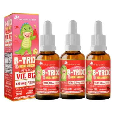 Imagem de Kit 3 Vitamina B12 B TRIX Kids Metilcobalamina Gotas Sabor Morango Flo
