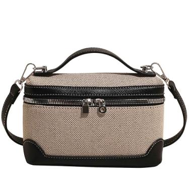 Imagem de Ansseng Bolsa tiracolo feminina quadrada, bolsas fofas, mini bolsa de couro sintético com alça superior, Preto