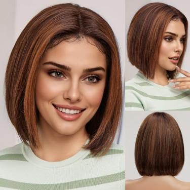 Imagem de starluck SilkHug HD Perucas de cabelo humano sem cola Bob pré-arrancado cabelo humano real castanho balayage-2/30# perucas para mulheres parte do meio 30,5 cm comprimento peruca reta 150% densidade 33