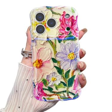 Imagem de Capa para iPhone 17 Pro Max, flor de pintura a óleo retrô colorida requintada, moldura ondulada com padrão brilhante, macia, durável, à prova de choque, proteção para câmera para iPhone 17 Pro Max