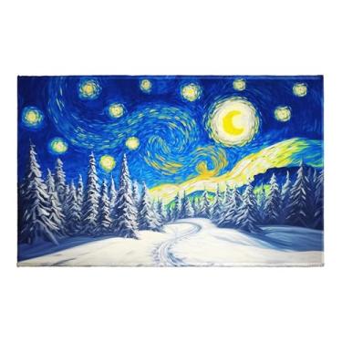 Imagem de Tapete de banho de floresta de pinheiros nevados de inverno Van Gogh tapete de banho noturno estrelado 50 x 81 cm tapete absorvente tapete antiderrapante para banheiro, entrada e sala de estar