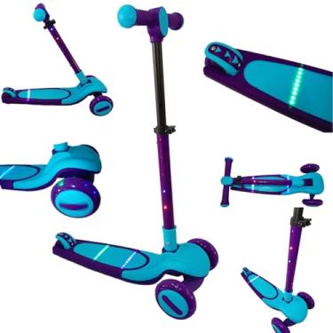 Imagem de Patinete Infantil Unissex Portátil Dobrável e Ajustável 3 Rodas Com Luzes Em Led Colorido DreamLight (Azul)