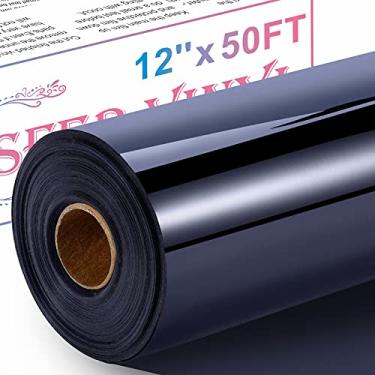 Imagem de XSEINO Rolo de vinil de transferência, rolo de vinil HTV preto de 30,5 cm x 1,5 m com teflon para camisas, rolo de vinil para Cricut e Camafeu, fácil de cortar para design de vinil de transferência de