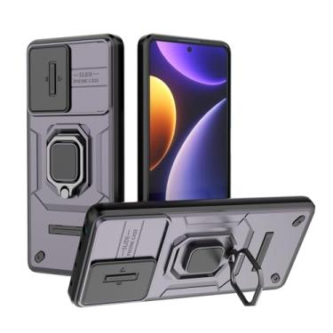Imagem de SORAKA Capa para Xiaomi Poco F5 5G com suporte para anéis e Slide Camera Cover capa Poco F5 5G com placa metálica para suporte magnético de carro, capa de dupla camada em PC e TPU