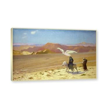 Imagem de Moldura de champanhe. Pinturas a óleo famosas, (The Flight into Egyp) de Jean Leon Gerome, reprodução impressa em tela, arte de cenário para decoração de sala de estar. 40 x 64 cm - 15,8 x 25,1 pol