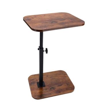 Imagem de GENDLTHIJ Mesa de canto em forma de C para sofá, bandeja de TV giratória de 360° ajustável para sala de estar, quarto, estudo e espaços pequenos (marrom vintage)