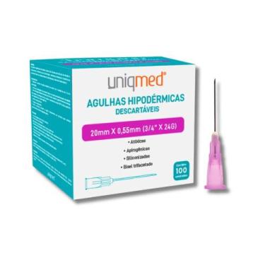 Imagem de Agulhas Descartáveis Uniqmed 24G x 0,55mm 20 x 3/4 Rosa  Caixa com 100