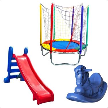Imagem de Cama Elástica Pula Pula 1,40m Premium + Escorregador Médio + Gangorra Infantil