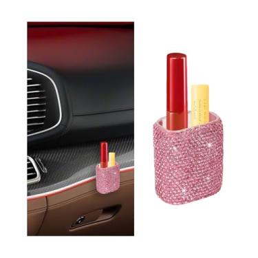 Imagem de BESULEN Suporte de batom para carro brilhante, strass de cristal, organizador de batom vertical para mulheres e meninas, suporte de protetor labial automotivo diamante brilhante, universal para