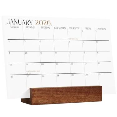 Imagem de Karto Calendário de mesa 2026-2027 - Calendário de dois anos com suporte de madeira, 10 x 15 cm meses para escritório ou casa - Sapele Boho