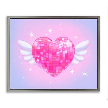 Imagem de Stupell Industries Arte de parede em tela flutuante cinza com coração disco com asas, design de Stephanie Sanchez, 63 x 78 cm