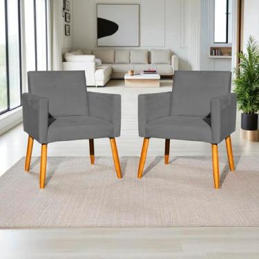 Imagem de Kit 2 Poltronas Decorativas Para Sala Nina Cadeiras Reforçadas Para Recepção Manicure Escritório Consultório Sala De Espera Pé Castanho - Clique & Decore (Cinza)