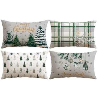 Imagem de OTOSTAR Capas de almofada de Natal 30,5 x 50,8 cm, conjunto de 4, Merry & Bright Christmas Tree Ball Farmhouse Capas de almofada cinza decorativas de inverno para sofá-cama e sofá