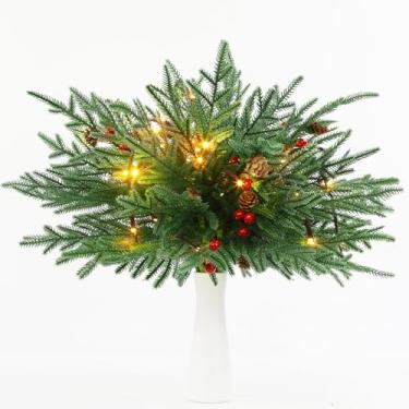 Imagem de 12 ramos de pinheiro norfolk de Natal com luzes, hastes artificiais de Natal de 45 cm com pinhas para artesanato DIY, guirlanda, decoração de casa interna e externa (12)