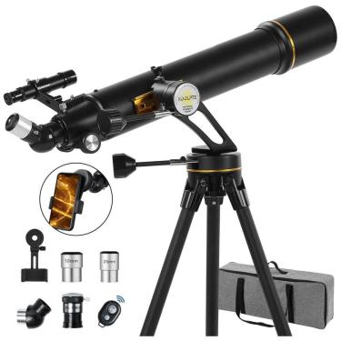 Imagem de Telescópio de 90mm Diâmetro e 700mm para Entusiastas de Astronomia, Adultos e Crianças, com Base de Montagem Vertisteel AZ, Koolpte.
