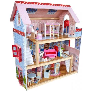 Imagem de Casa de Bonecas de Madeira com 16 Acessórios 3 Andares para Crianças a partir de 3 anos...