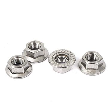 Imagem de Uxcell M10 x 1,25 mm rosca UNF serrilhada Hex Flange Lock Nuts 4 pçs