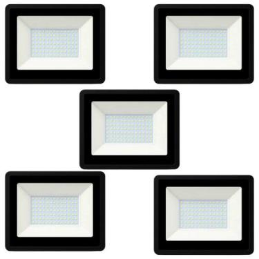 Imagem de Kit 5 refletor de led slim 100w 6500k branco frio ip66 biv ctb