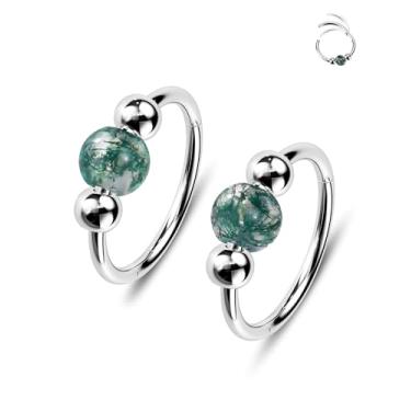 Imagem de Jewseen 2 anéis de nariz de aço cirúrgico 316L, argola 18 g, 20 g, opala para mulheres, anéis de septo, 8 mm/10 mm, piercing de nariz, joias, cartilagem, brinco, 18g, Aço inoxidável, Sem Pedra