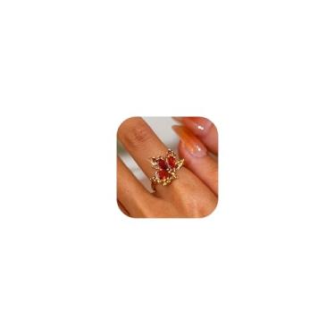 Imagem de HUASAI Anel de Ação de Graças Outono Folha de Bordo para Mulheres Anel Aberto de Ouro Zircônia Cúbica Cristal Strass Anéis Declaração de Outono Joias Presente, Large, Zinco, Sem pedra preciosa