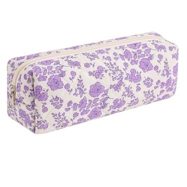 Imagem de JOVAKIT Pequena bolsa de maquiagem acolchoada para mulheres, estojo de maquiagem quadrado de algodão floral coquete de viagem bolsa de maquiagem com zíper, estojo organizador de armazenamento de