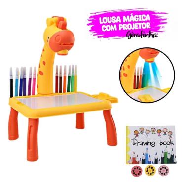 Imagem de Lousa Mágica Girafa Amarela Explore 24 Desenhos Diferentes com Canetinhas e um Livro para Desenhar na Mesinha Didática