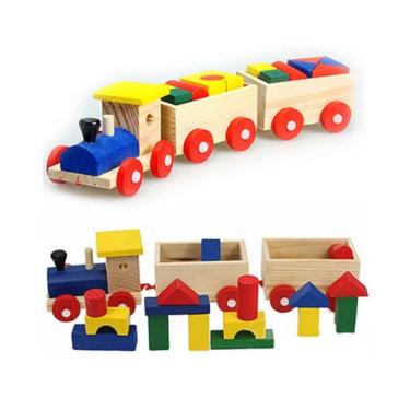 Imagem de Conjunto de trem de madeira, brinquedo educativo para crianças com mais de 3 anos