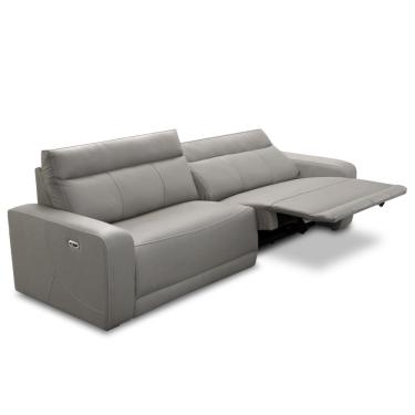 Imagem de Sofá 3 Lugares Rettrátil Reclinável Elétrico 254cm Mazi L06 Couro Cinza - Lyam Decor