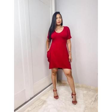 Imagem de Vestido Mulet com Gola V e Bolso - MK MODAS, Vermelho, G