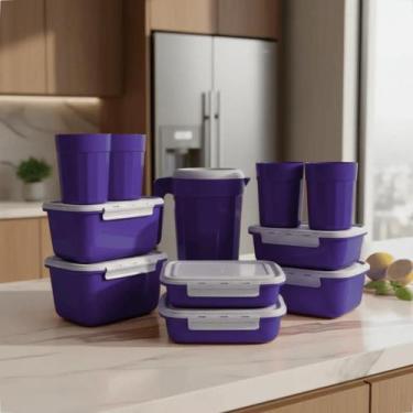 Imagem de Kit Completo Cozinha 11 Peças Plástico Tampa Branca Reutilizável Potes
