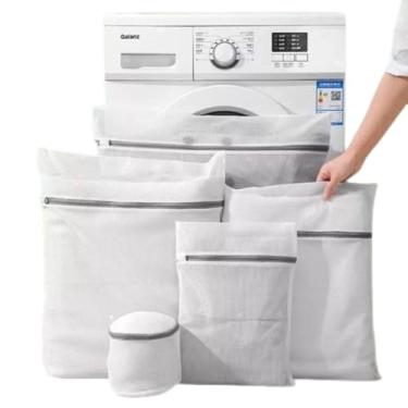 Imagem de Kit 5 Sacos de Lavar Roupas Delicadas Máquina de Lavar Roupa Cinco Tamanhos Diferentes com Cestinho Proteção para Lingeries Peças Finas Fechamento com Zíper Organizador e Protetor