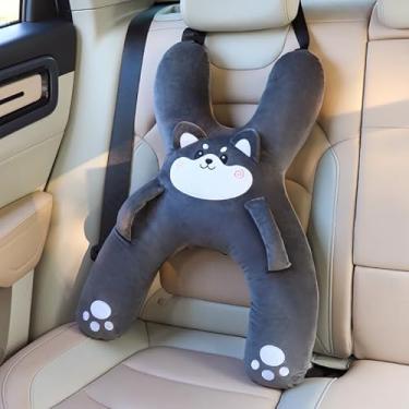 Imagem de WASTROYAL Almofada de carro para viagem – Almofada de assento de carro com tema animal com protetor de cinto de segurança – 4 estilos fofos: porco, cachorro, coelho, panda (Cão)